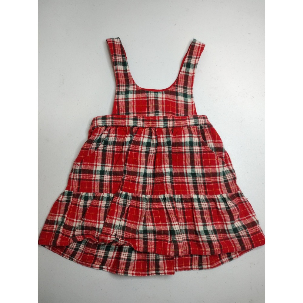 Cat & Jack Girls 2T‎ Red Plaid Tiered Jumper Dress Sleeveless Cottagecore